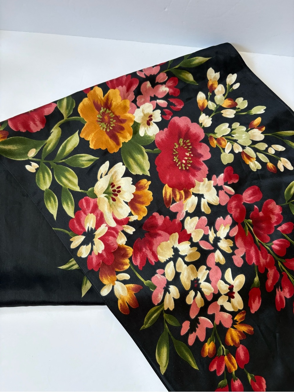 Echo Black Pink Vibrant Bold Floral Boho Garden Silk Scarf 12*52 Career Preppy - Picture 4 of 9